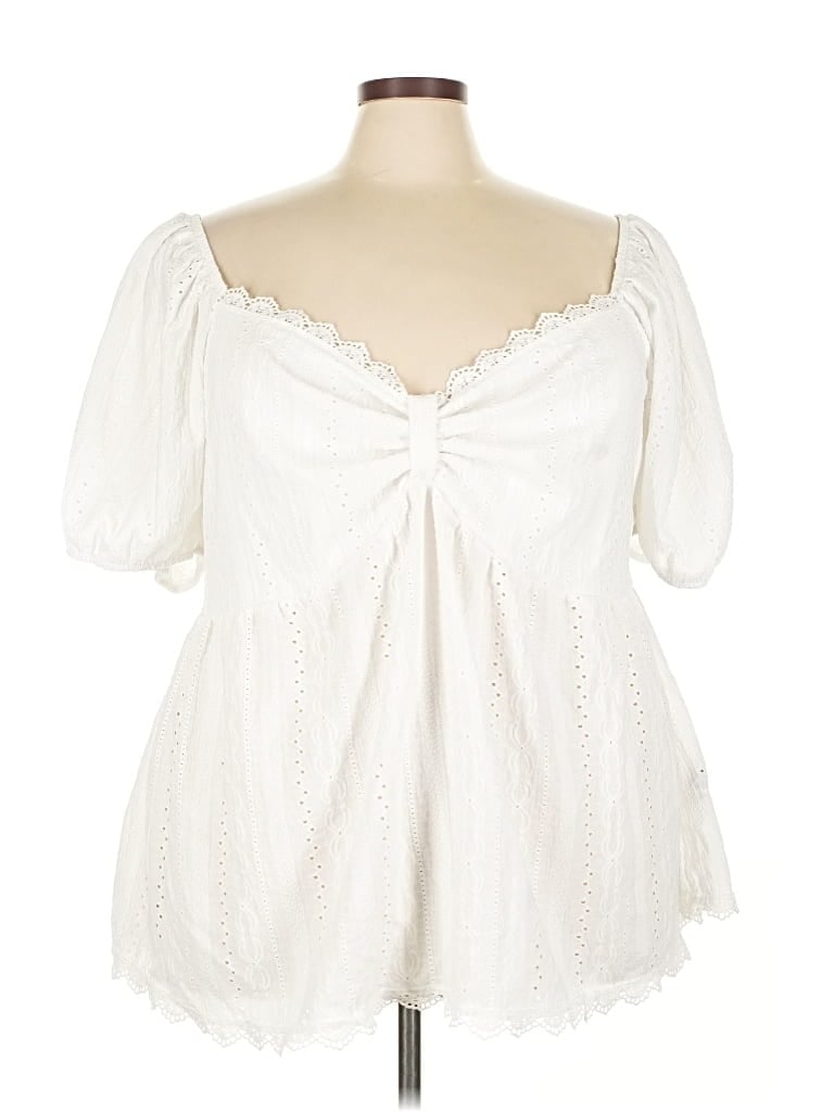 Pre-owned Shein Curve Short Sleeve Blouse In White
