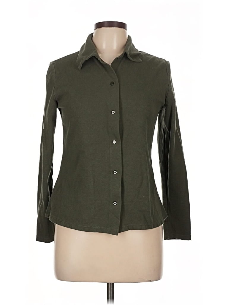 Pre-owned Mng 3/4 Sleeve Button Down Shirt In Green