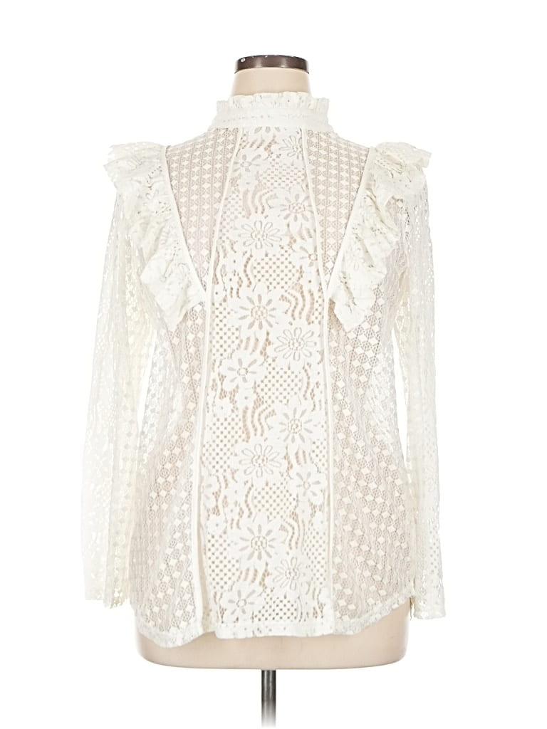 Pre-owned Suzanne Betro Long Sleeve Blouse In White