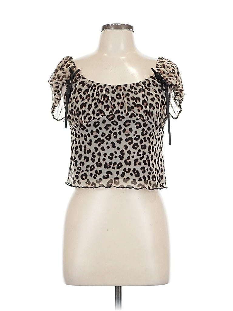 Pre-owned Vibe Sportswear Short Sleeve Top Brown Strapless Neckline Tops