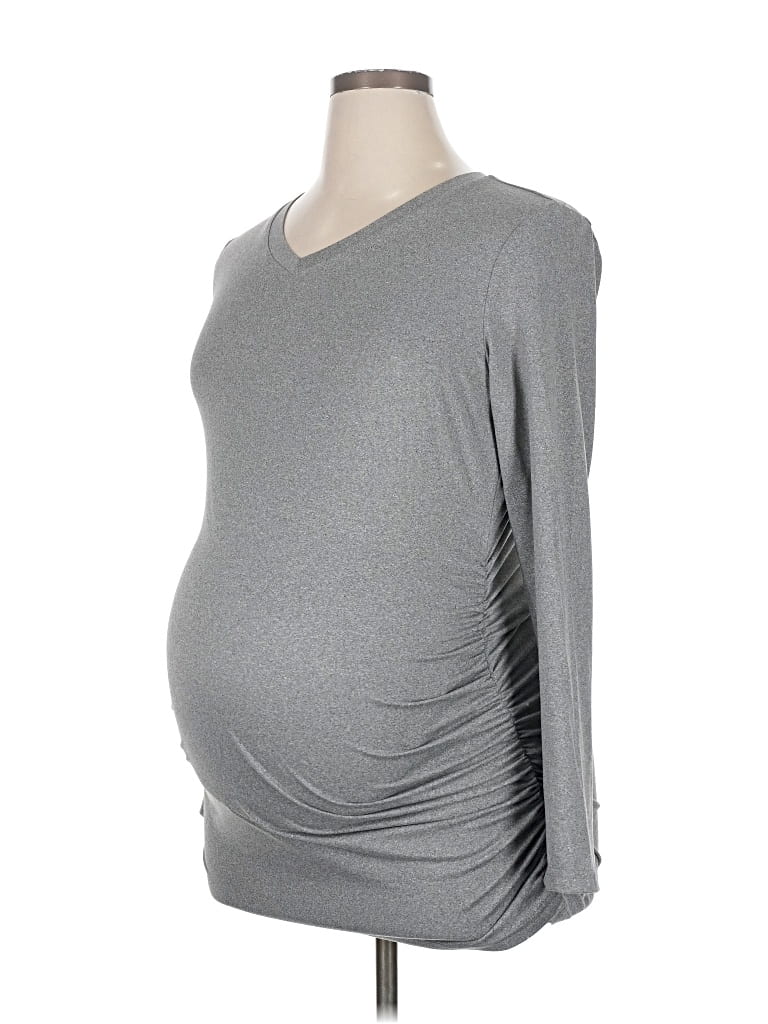 Pre-owned Ekouaer Long Sleeve Top Gray Scoop Neck Tops
