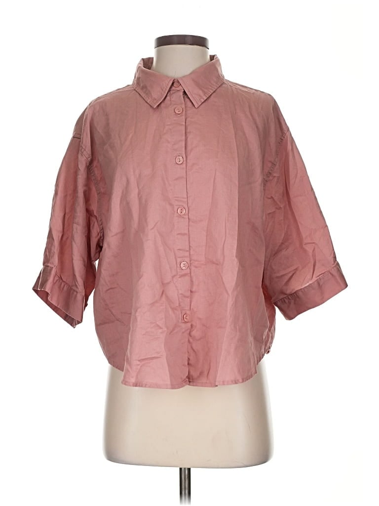 Pre-owned Athleta 3/4 Sleeve Button Down Shirt In Pink