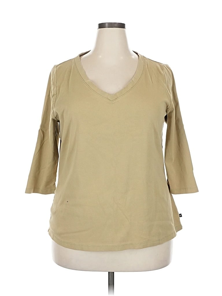 Pre-owned Venezia 3/4 Sleeve Top Tan V Neck Tops In Brown