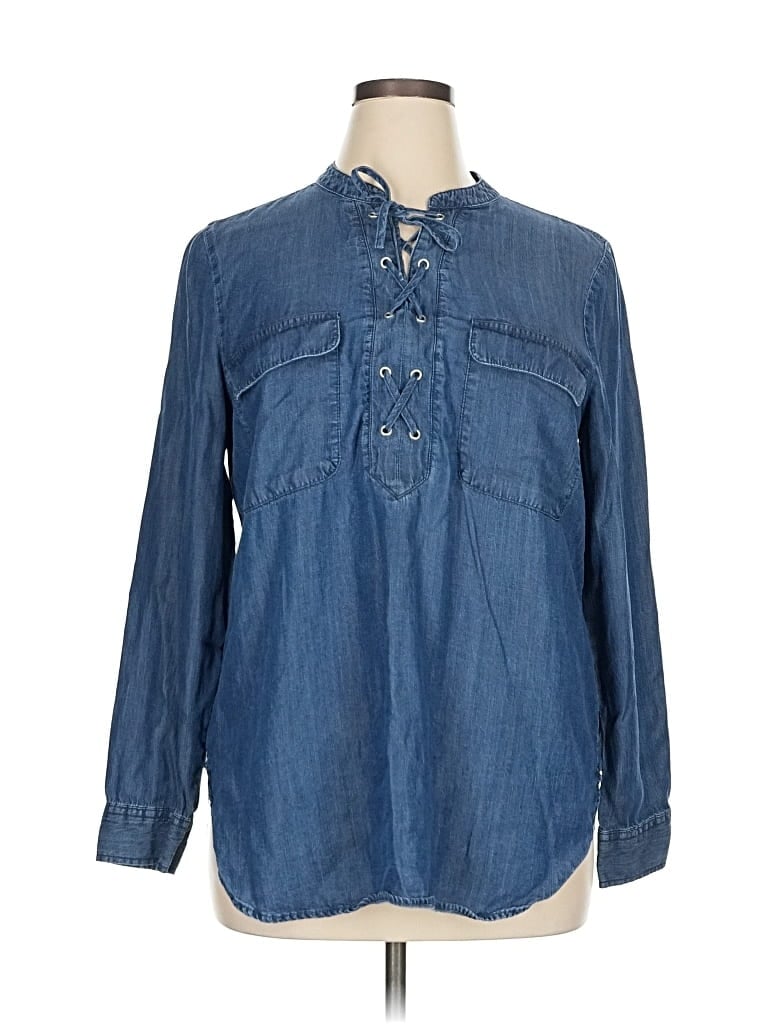 Pre-owned A.n.a. A New Approach Long Sleeve Blouse In Blue