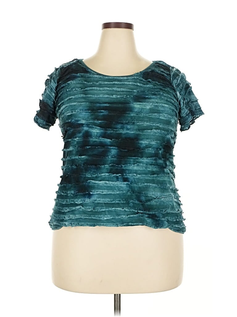 Pre-owned George Short Sleeve Top Teal Tie-dye Pattern Scoop Neck Tops In Blue