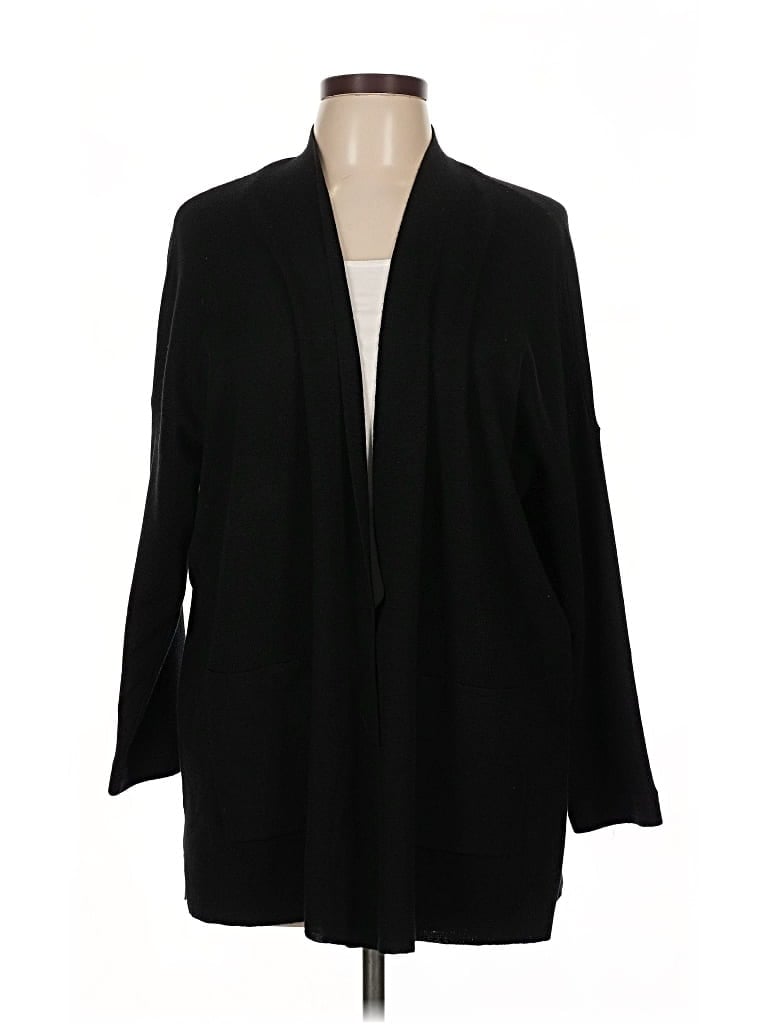 Pre-owned Eileen Fisher Wool Cardigan Sweater In Black