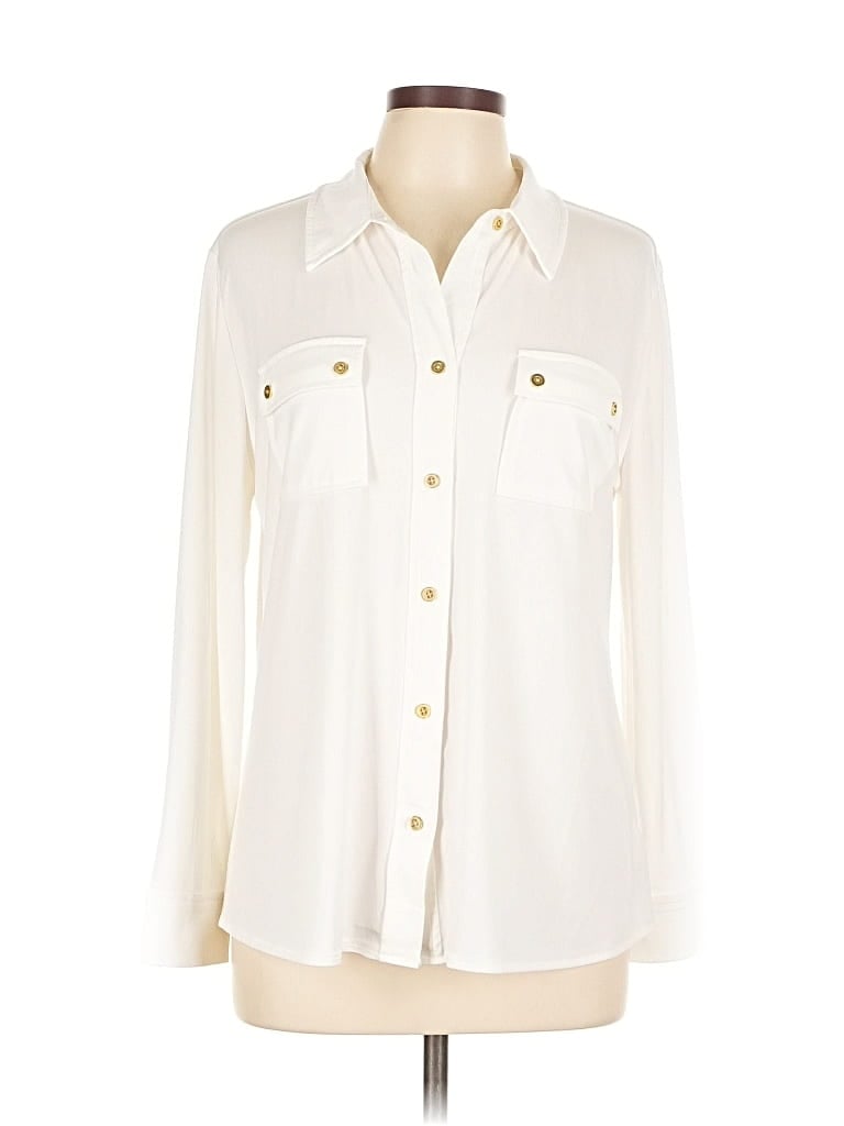 Pre-owned Ellen Tracy Long Sleeve Blouse In White