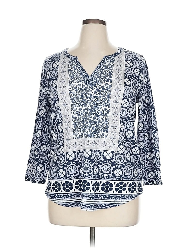 Pre-owned Lucky Brand 3/4 Sleeve Blouse In Blue