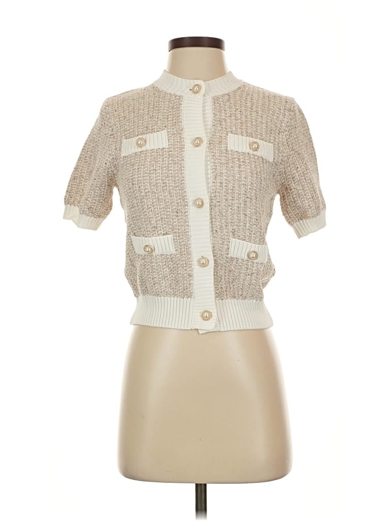 Pre-owned Urban Revivo Short Sleeve Top Ivory Mock Neckline Tops In White