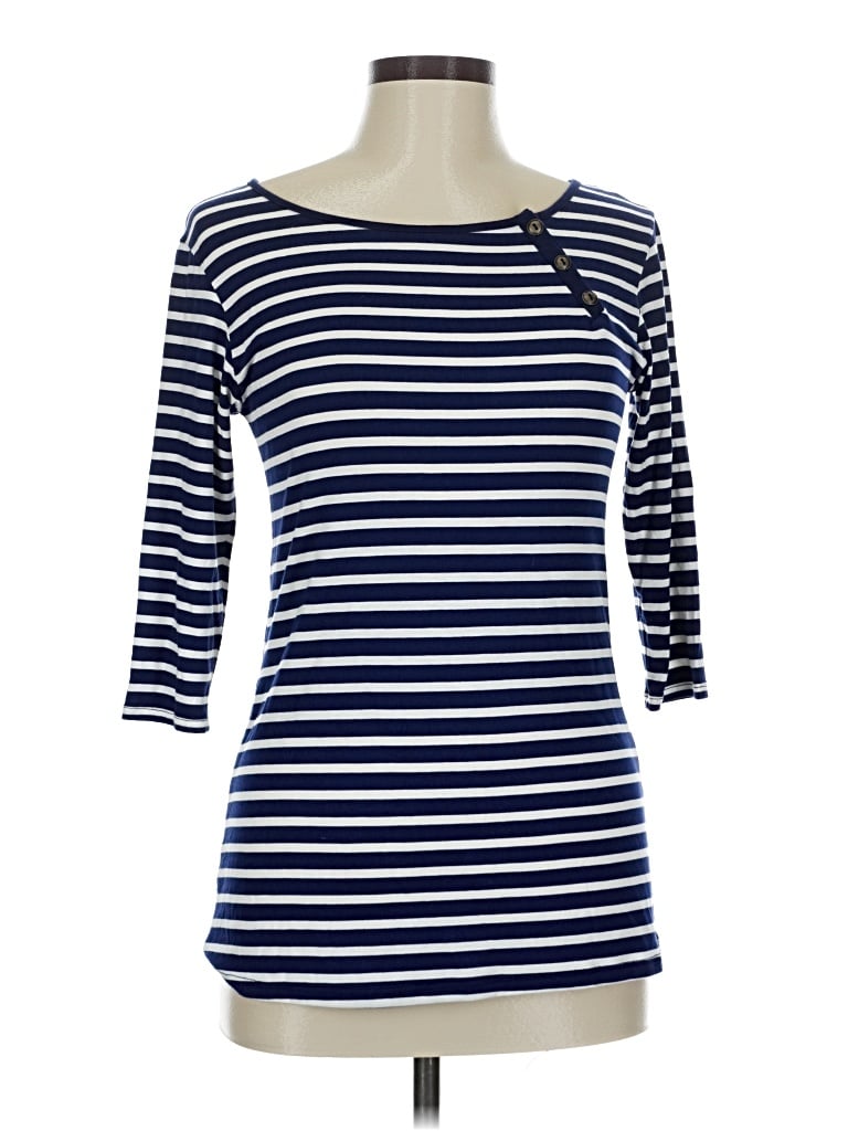 Pre-owned Loveappella 3/4 Sleeve Top Blue Boatneck Tops