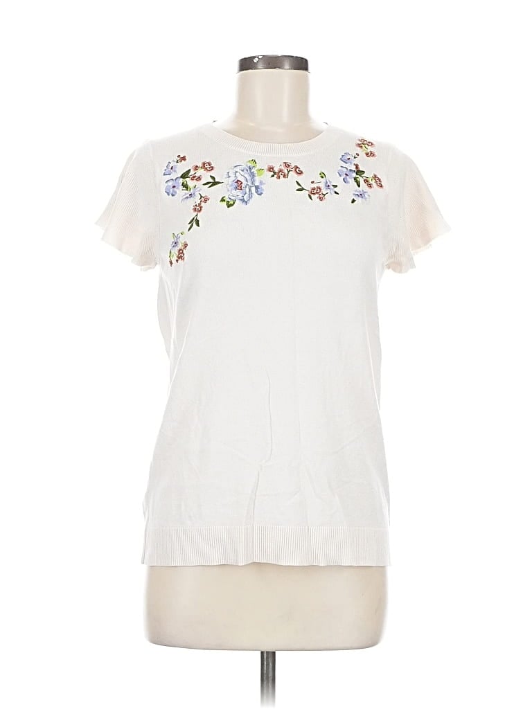 Pre-owned Ann Taylor Loft Short Sleeve Blouse In White