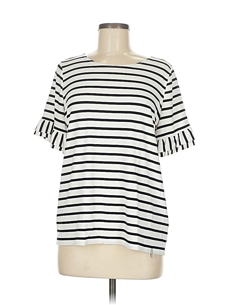 Pre-owned Ivanka Trump Short Sleeve Top White Stripes Pattern Boatneck Tops