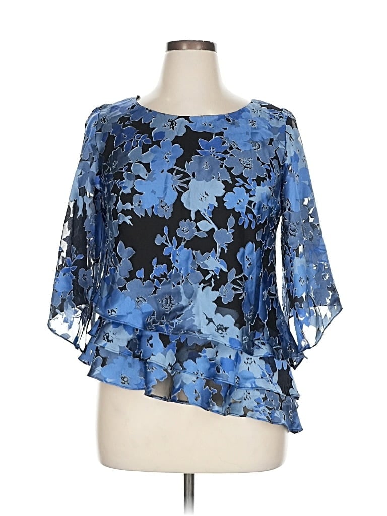 Pre-owned Alex Evenings 3/4 Sleeve Blouse In Blue
