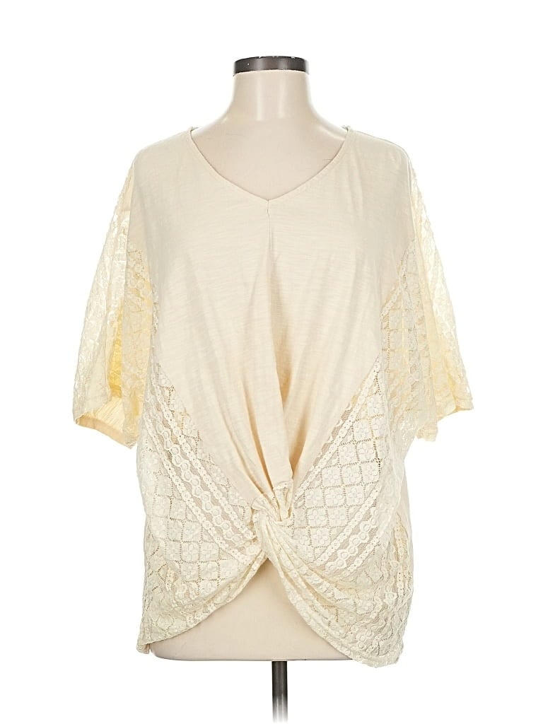 Pre-owned Gigio Short Sleeve Top Ivory V Neck Tops In White