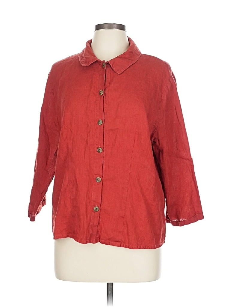 Pre-owned Flax 3/4 Sleeve Button Down Shirt In Red