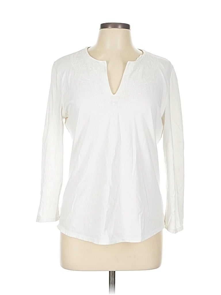 Pre-owned Lizwear By Liz Claiborne 3/4 Sleeve T-shirt In White