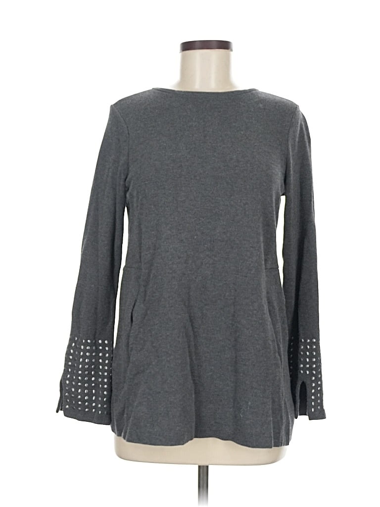 Pre-owned Nic + Zoe Long Sleeve Top Gray Crew Neck Tops