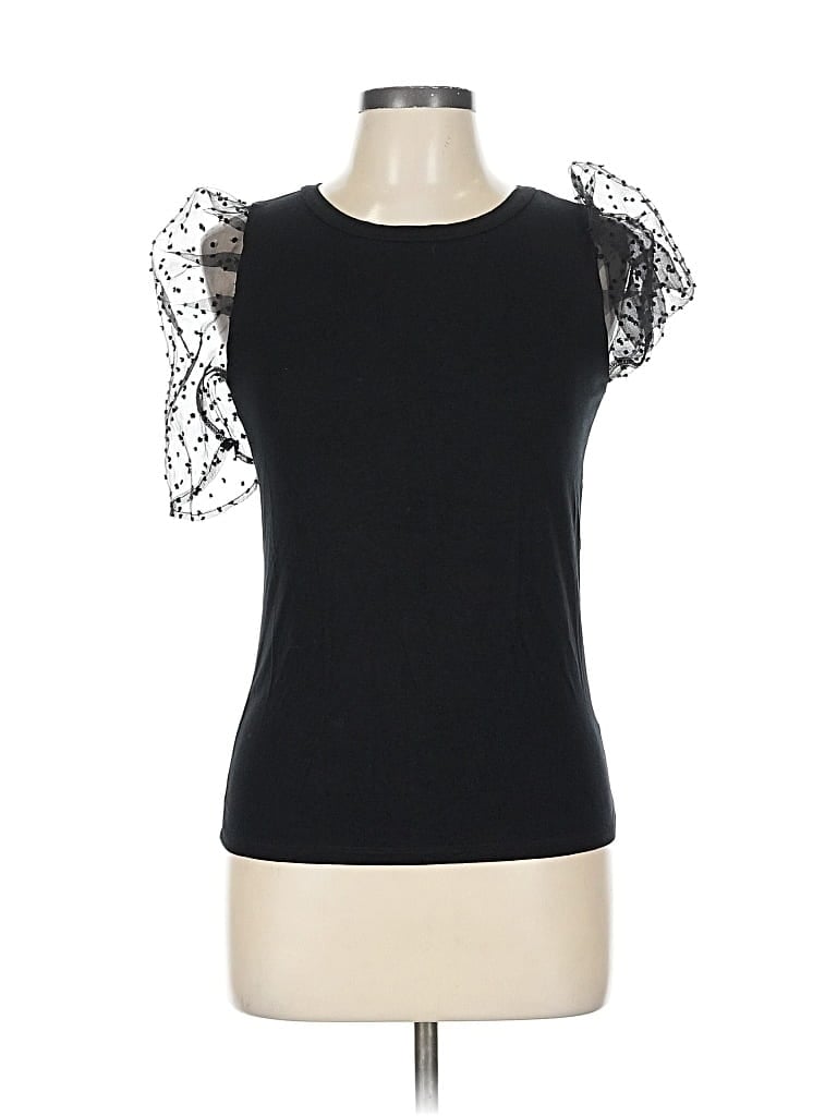 Pre-owned Jun & Ivy Short Sleeve Top Black Sweetheart Neckline Tops