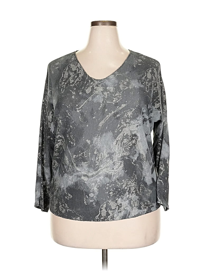 Pre-owned Made In Italy 3/4 Sleeve Top Silver Scoop Neck Tops