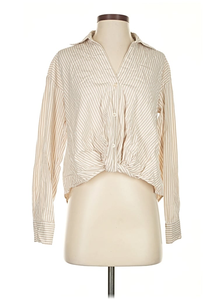 Pre-owned Evereve Long Sleeve Blouse In White