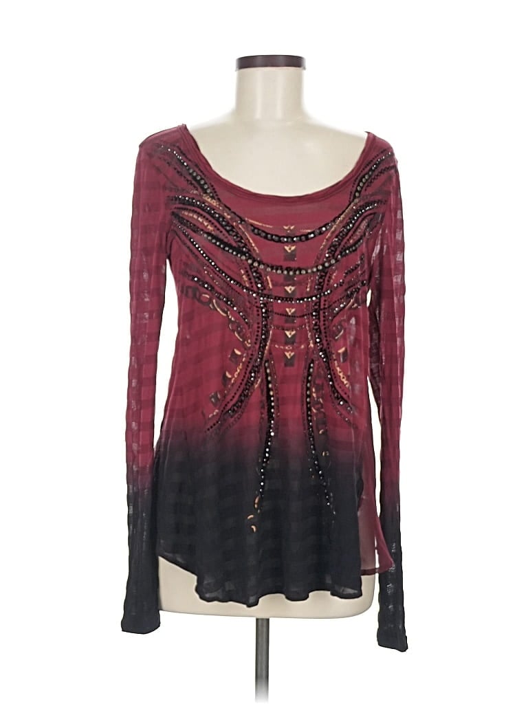 Pre-owned Miss Me Long Sleeve Top Burgundy Scoop Neck Tops