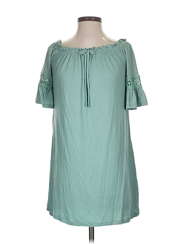 Pre-owned Iris 3/4 Sleeve Top Teal Keyhole Neckline Tops In Blue