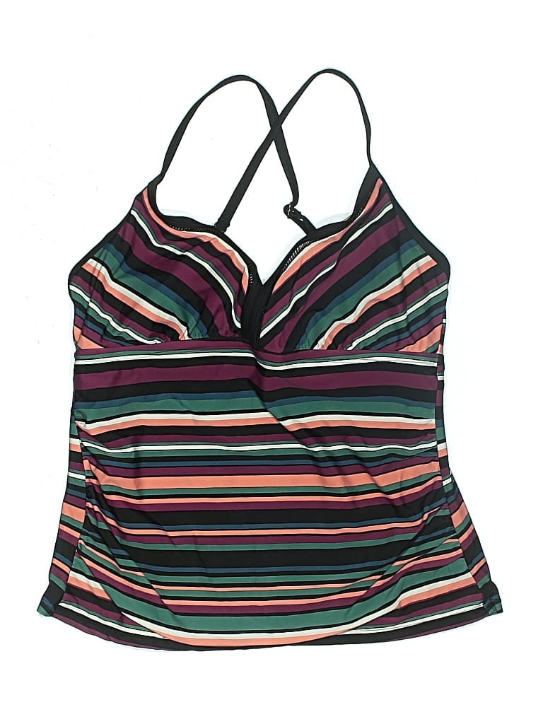Pre-owned Kona Sol Swimsuit Top Green Stripes Pattern Swimwear