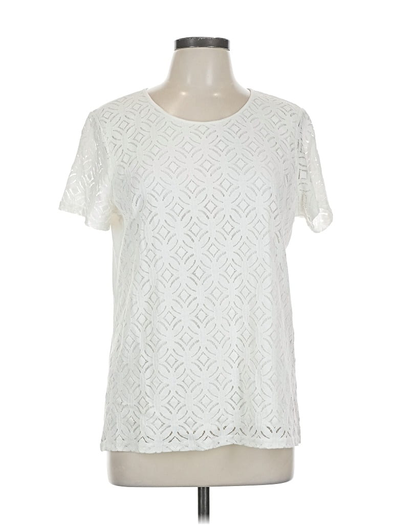 Pre-owned Market & Spruce Short Sleeve Top Ivory Crew Neck Tops In White