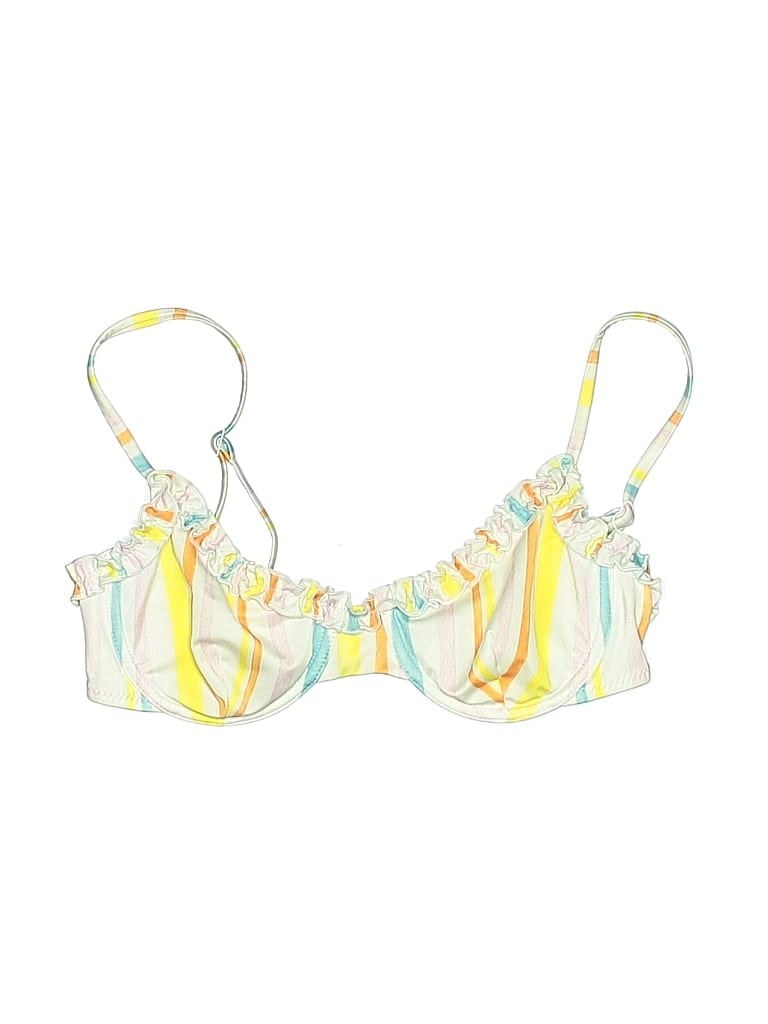Pre-owned Solid & Striped Swimsuit Top Yellow Swimwear