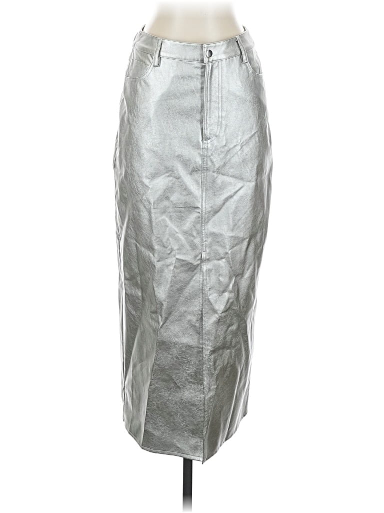Pre-owned Wayf Faux Leather Skirt In Silver