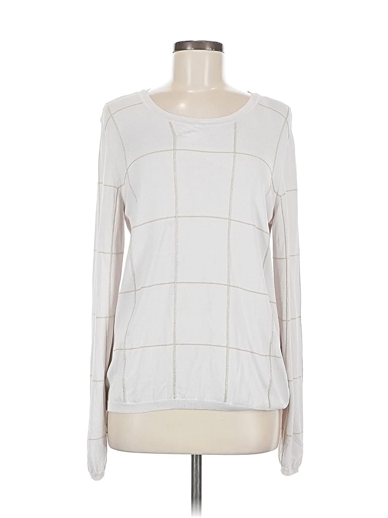 Pre-owned Max Mara Long Sleeve Top Ivory Square Neckline Tops In White