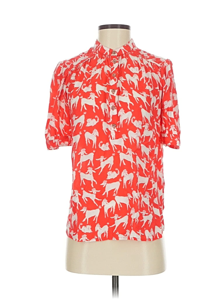 Pre-owned Anthropologie Short Sleeve Blouse In Red