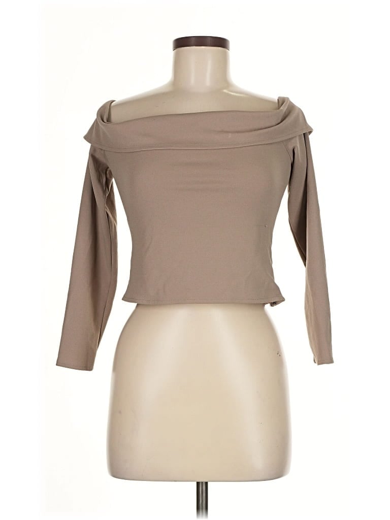 Pre-owned Abercrombie & Fitch 3/4 Sleeve Top Tan Off The Shoulder Neckline Tops In Brown