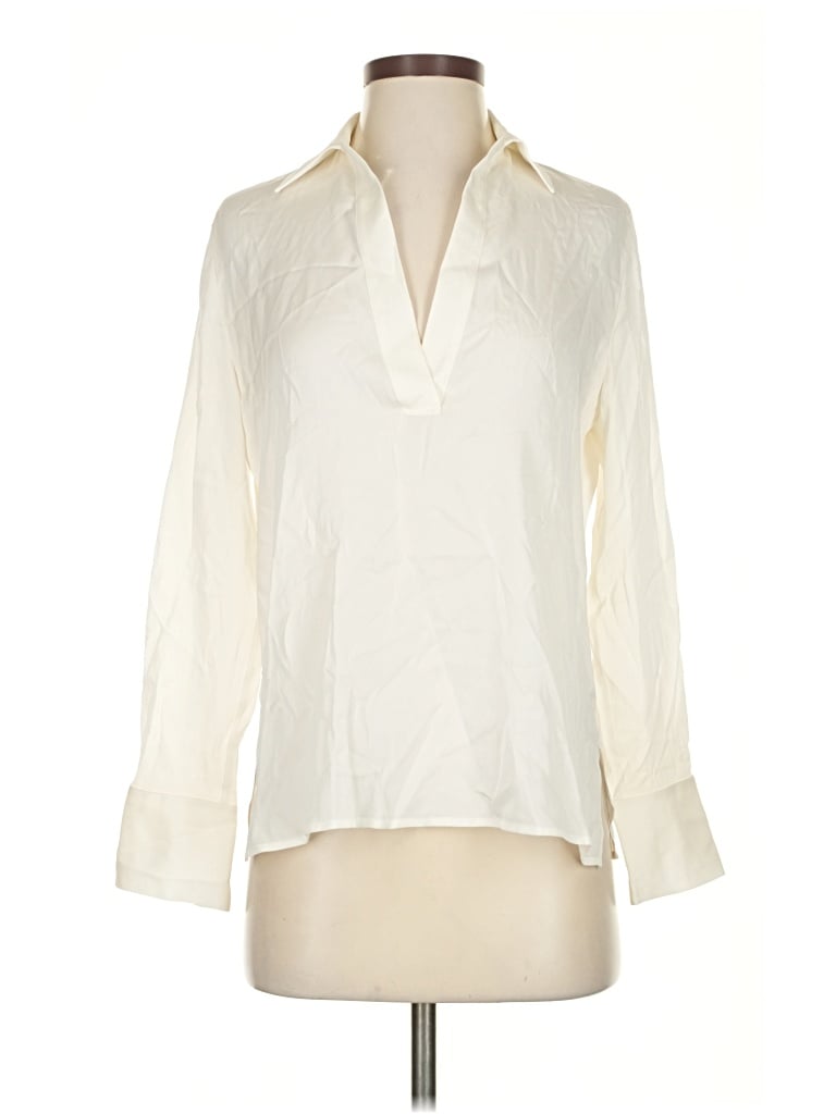 Pre-owned Vince 3/4 Sleeve Silk Top Ivory Plunge Neckline Tops In White