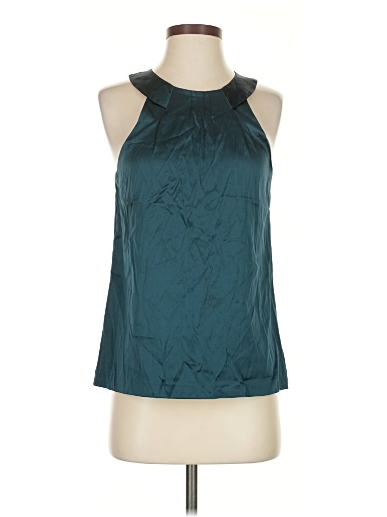 Pre-owned Theory Sleeveless Silk Top Teal Halter Neckline Tops In Blue