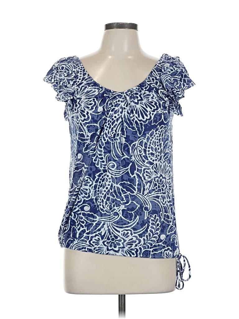 Pre-owned Inc International Concepts Short Sleeve Blouse In Blue