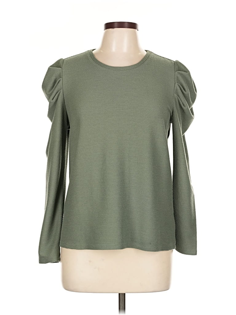 Pre-owned Nine West Long Sleeve Top Green Cold Shoulder Neckline Tops