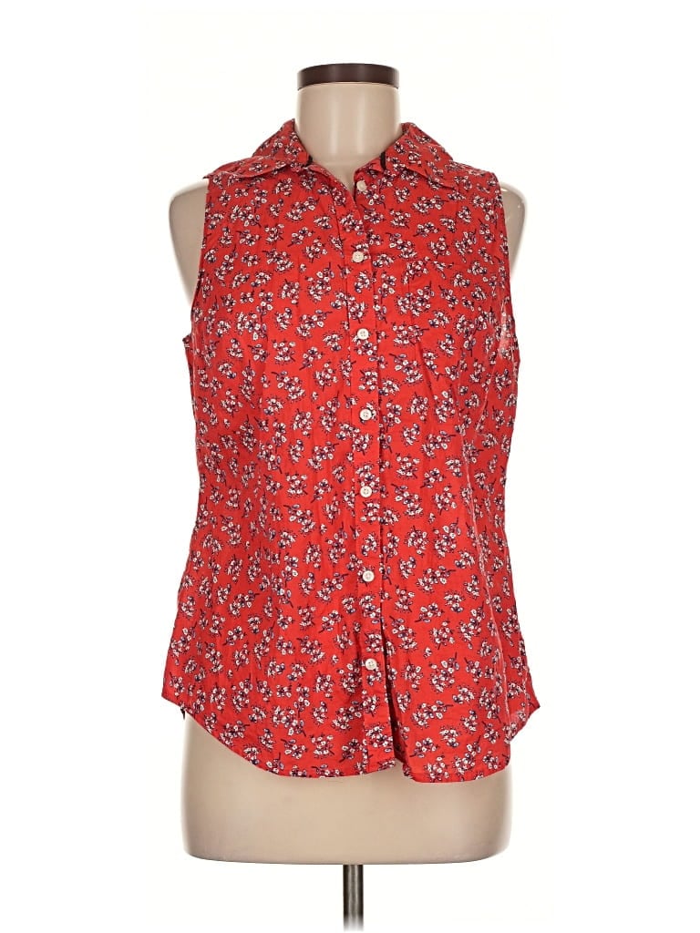 Pre-owned St. John's Bay Sleeveless Button Down Shirt In Red