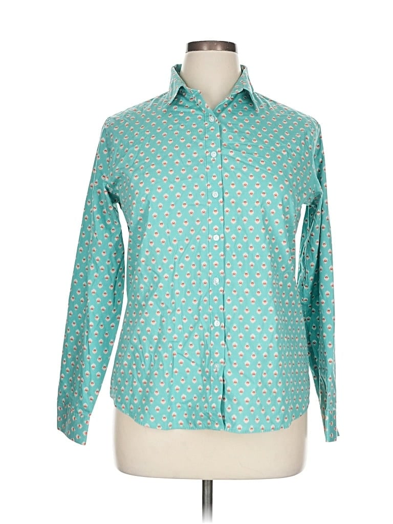 Pre-owned Lands' End Long Sleeve Button Down Shirt In Blue