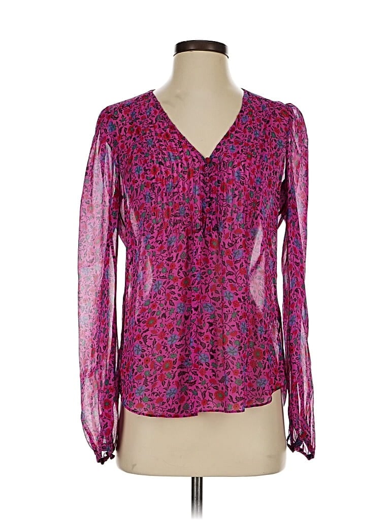 Pre-owned Veronica Beard Long Sleeve Silk Top Purple Sweetheart Neckline Tops