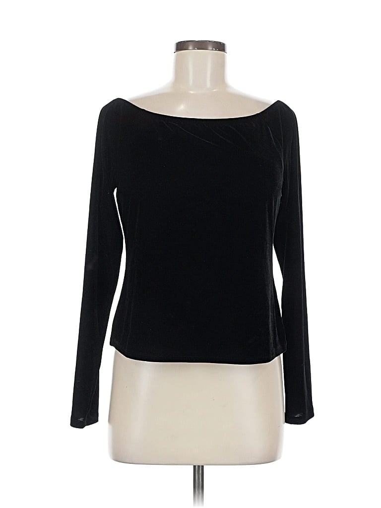 Pre-owned Soft Surroundings Long Sleeve Top Black Solid Pattern Boatneck Tops