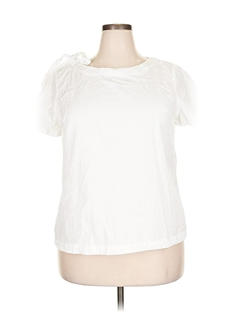 Pre-owned Crown & Ivy Short Sleeve Top Ivory Ruffles Neckline Tops In White