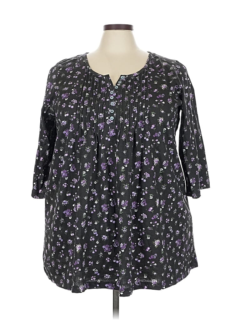 Pre-owned Woman Within 3/4 Sleeve Blouse In Black