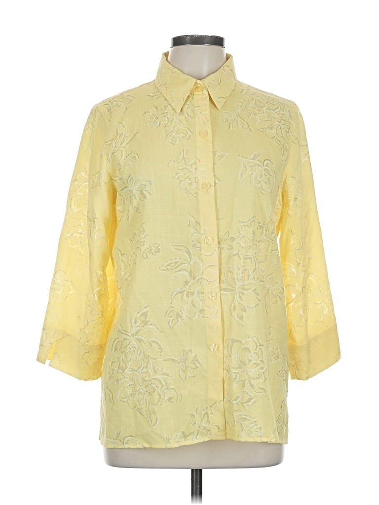 Pre-owned Alfred Dunner 3/4 Sleeve Button Down Shirt In Yellow