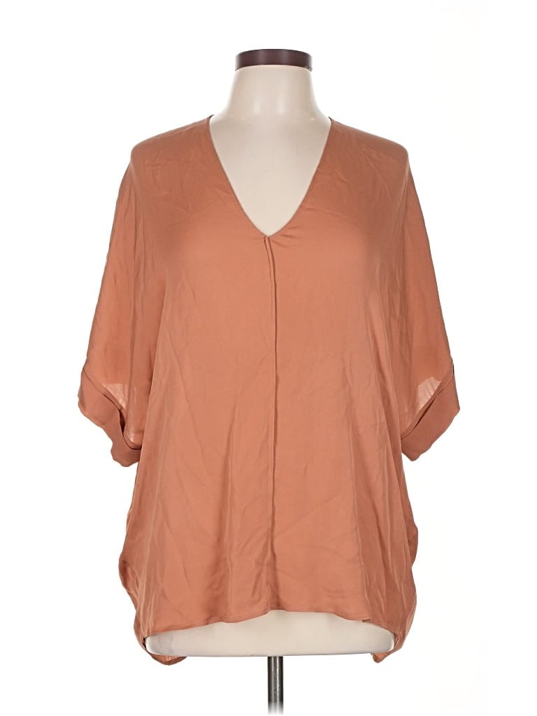 Pre-owned Vince Short Sleeve Silk Top Brown V Neck Tops
