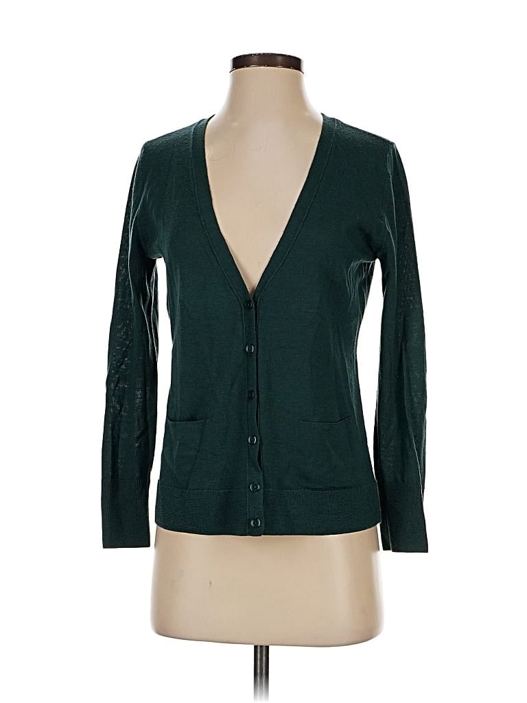 Pre-owned Halogen Wool Cardigan Sweater In Green