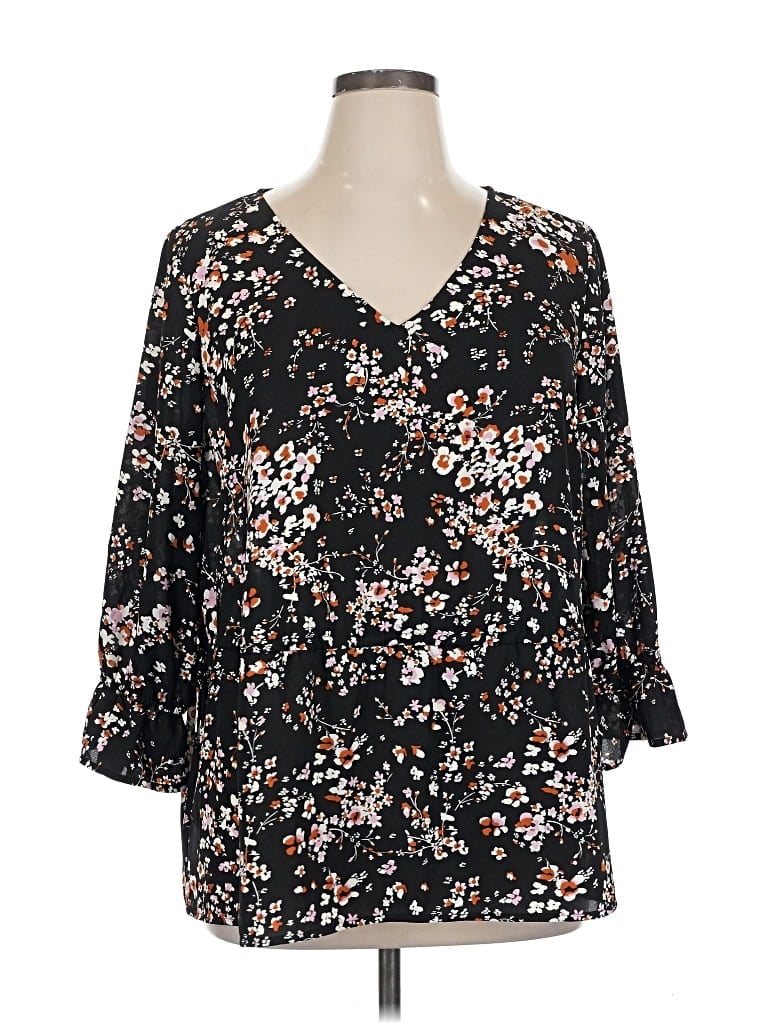 Pre-owned Evri 3/4 Sleeve Blouse In Black