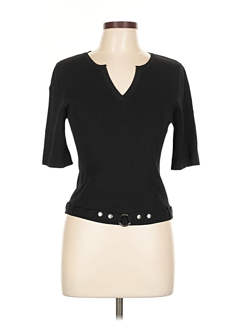 Pre-owned Pow Wow Short Sleeve Top Black Keyhole Neckline Tops