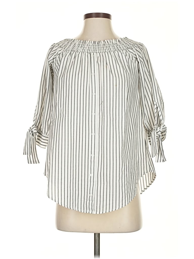 Pre-owned Saks Fifth Avenue 3/4 Sleeve Blouse In Silver