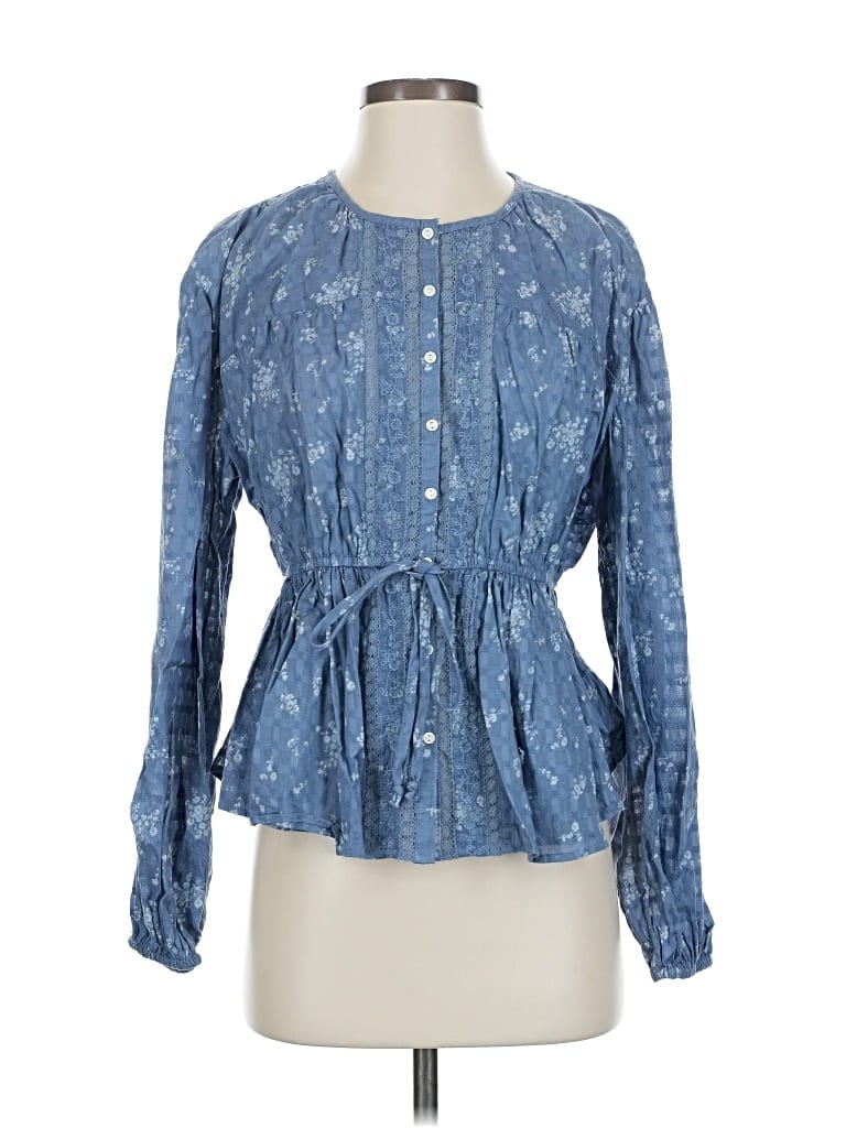 Pre-owned American Eagle Outfitters Long Sleeve Blouse In Blue